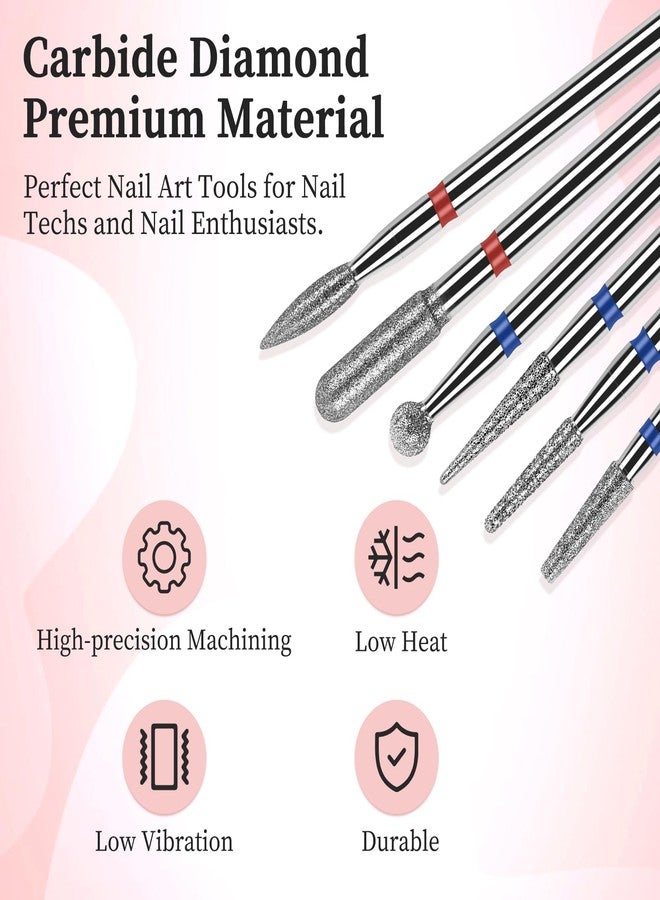 BQAN Nail Drill Bits Set - 6Pcs Professional Cuticle Remover 3/32” Safety Diamond Bit for Manicure Pedicure Nail Art (Silver) - Image 4